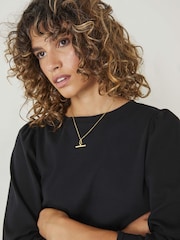 Hush Black Emily Puff Sleeve 100% Cotton Jersey Top - Image 4 of 5
