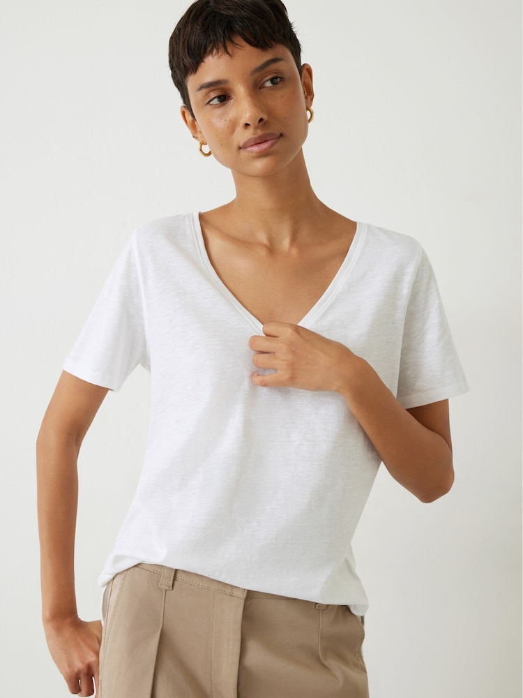 Hush White Kali 100% Cotton Slub V-Neck T-Shirt - Image 1 of 4