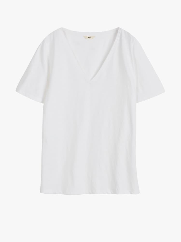 Hush White Kali 100% Cotton Slub V-Neck T-Shirt - Image 4 of 4