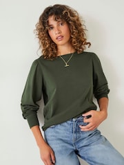 Olivgrün - Hush Emily – Top aus 100 % Baumwolljersey mit Puffärmel - Bild 2 von 5