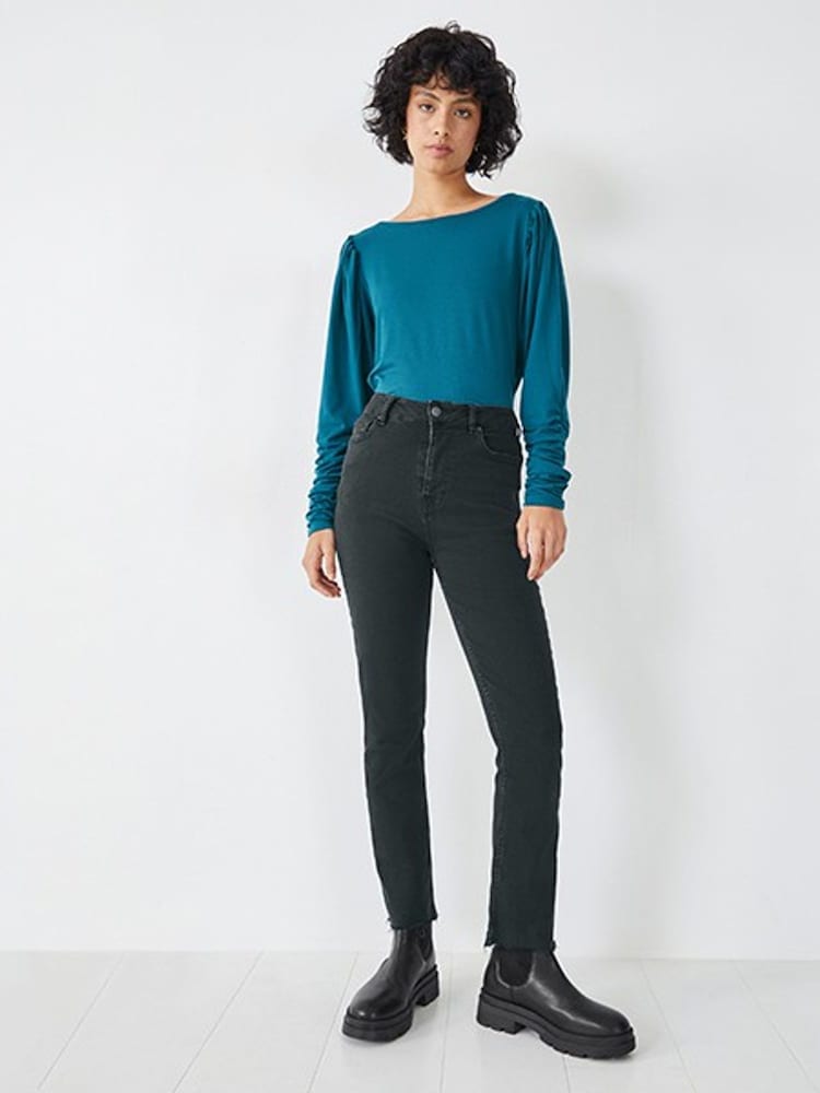 Hush Blue Charlotte Ruched Sleeve Jersey Top - Image 1 of 5