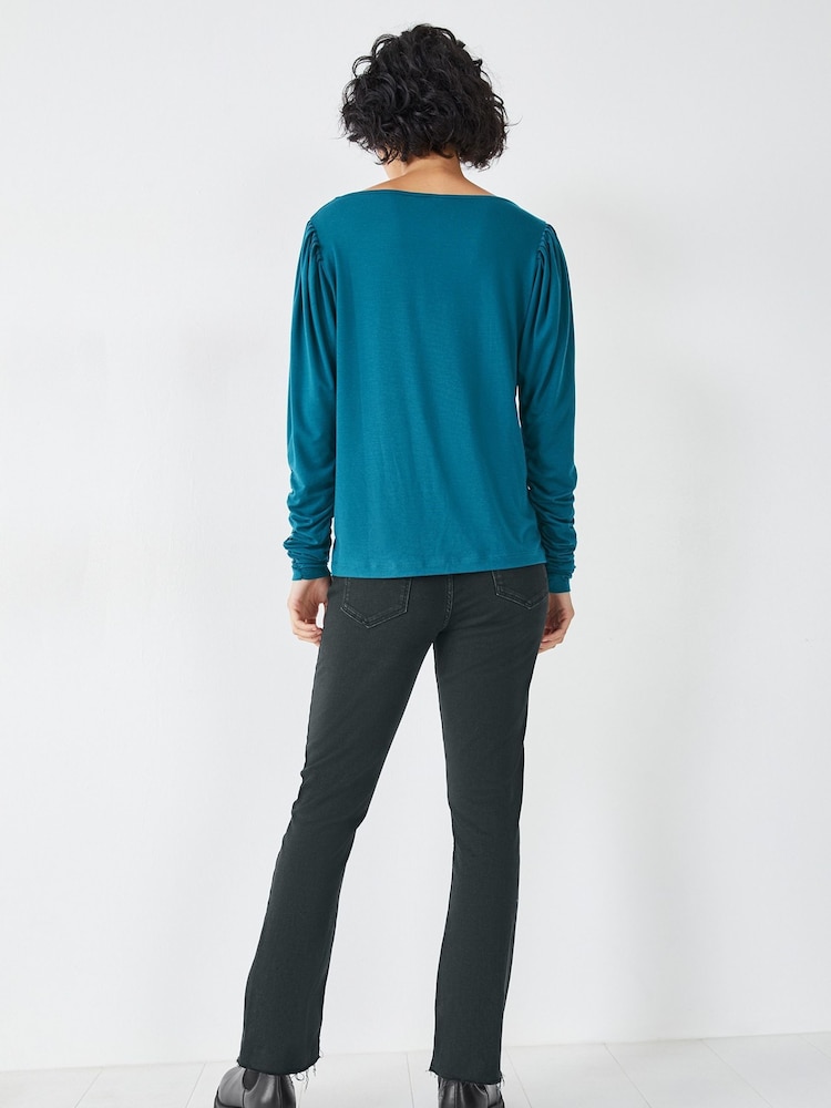 Hush Blue Charlotte Ruched Sleeve Jersey Top - Image 2 of 5
