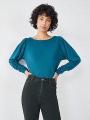 Hush Blue Charlotte Ruched Sleeve Jersey Top - Image 3 of 5