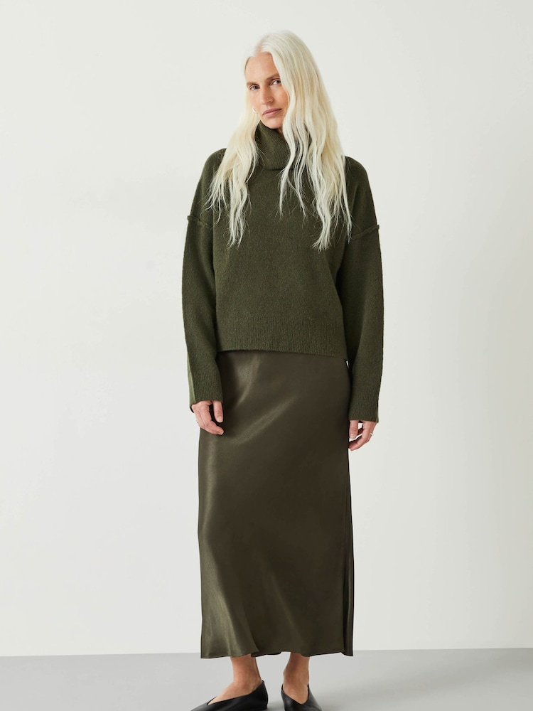 Hush Green Cropped Roll Neck Jumper - Image 1 of 5 Hush Green Cropped Roll Neck Jumper - Image 1 of 5