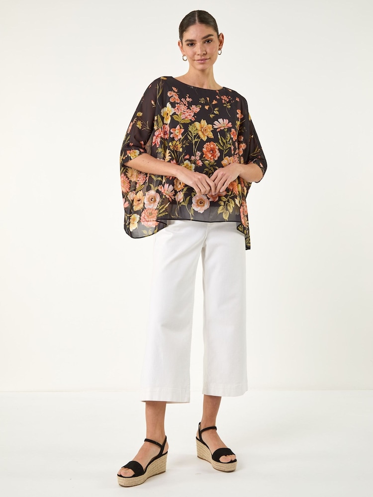Roman Black Floral Print Sequin Tunic Top - Image 2 of 4