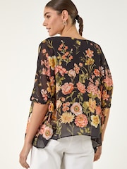 Roman Black Floral Print Sequin Tunic Top - Image 3 of 4