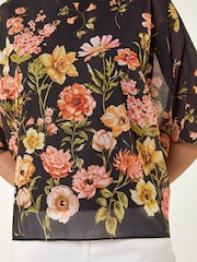 Roman Black Floral Print Sequin Tunic Top - Image 4 of 4