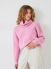 Hush Pink Roll Neck Ribbed Crop Jumper - Image 1 of 5