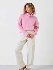 Hush Pink Roll Neck Ribbed Crop Jumper - Image 3 of 5