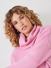 Hush Pink Roll Neck Ribbed Crop Jumper - Image 4 of 5