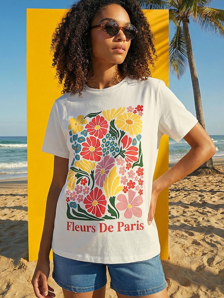 Roman Pink Cotton Floral Print T-Shirt - Image 1 of 4