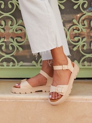 Linzi Cream Comet Flatform Sandals With Buckle Detail - Image 1 of 5