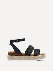 Schwarz - Linzi Daria Inspired Espadrilles mit Plateau-Keilabsatz und zwei Riemen - Bild 2 von 5