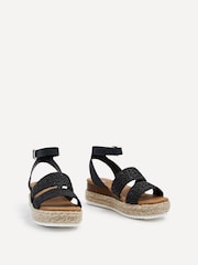 Schwarz - Linzi Daria Inspired Espadrilles mit Plateau-Keilabsatz und zwei Riemen - Bild 3 von 5