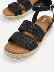 Schwarz - Linzi Daria Inspired Espadrilles mit Plateau-Keilabsatz und zwei Riemen - Bild 4 von 5