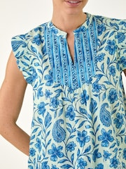 Roman Blue Floral Contrast Frill Top - Image 4 of 4