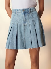 Mid Blue 100% Cotton Pleated Denim Mini Skirt - Image 2 of 7