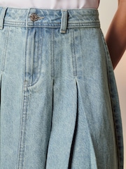 Mid Blue 100% Cotton Pleated Denim Mini Skirt - Image 5 of 7