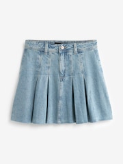 Mid Blue 100% Cotton Pleated Denim Mini Skirt - Image 6 of 7
