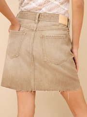 Neutral Beige Denim Raw Hem 100% Cotton Mini Skirt - Image 4 of 7