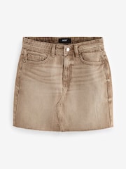 Neutral Beige Denim Raw Hem 100% Cotton Mini Skirt - Image 6 of 7