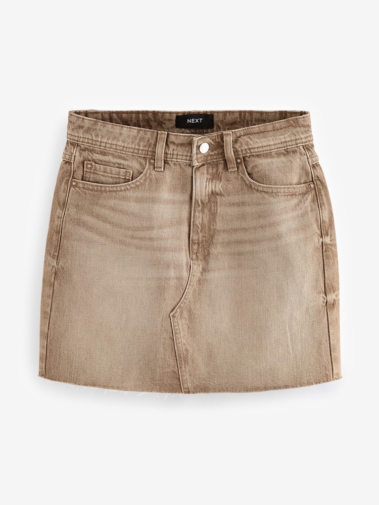 Semleges bézs - Farmer Raw Hem 100% Cotton Mini Szoknyák - Image 6 of 7