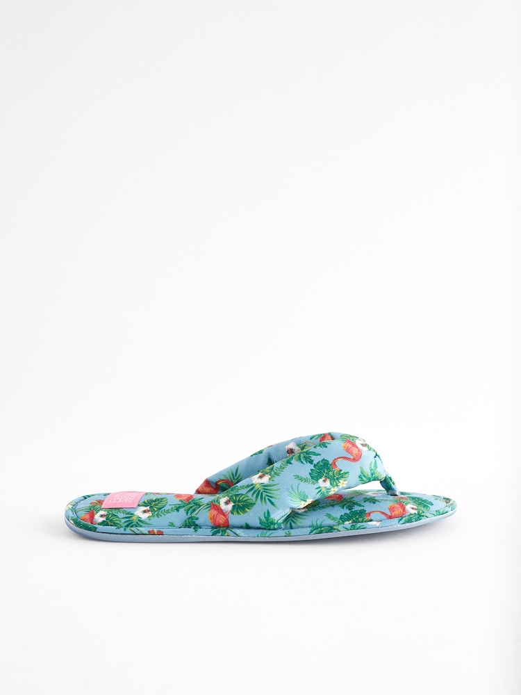 Bath & Body Works Blue Flamingo Print Open Toe Slippers - Image 2 of 7