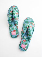 Bath & Body Works Blue Flamingo Print Open Toe Slippers - Image 3 of 7