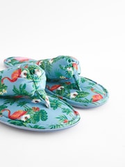 Bath & Body Works Blue Flamingo Print Open Toe Slippers - Image 4 of 7