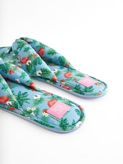 Bath & Body Works Blue Flamingo Print Open Toe Slippers - Image 6 of 7