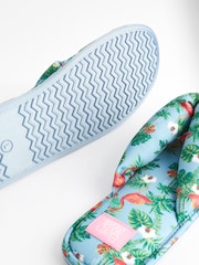 Bath & Body Works Blue Flamingo Print Open Toe Slippers - Image 7 of 7