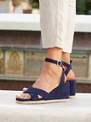 Linzi Blue Imogen Lightweight Faux Suede Crossover Front Wedge - Image 1 of 5