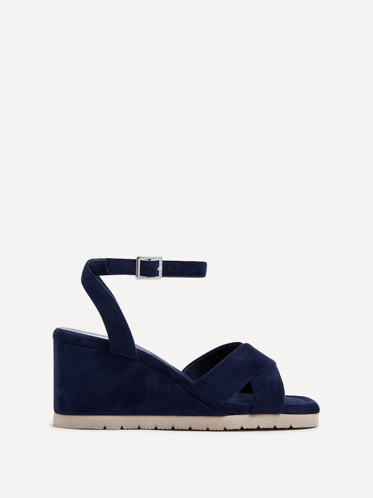Linzi Blue Imogen Lightweight Faux Suede Crossover Front Wedge - Image 2 of 5