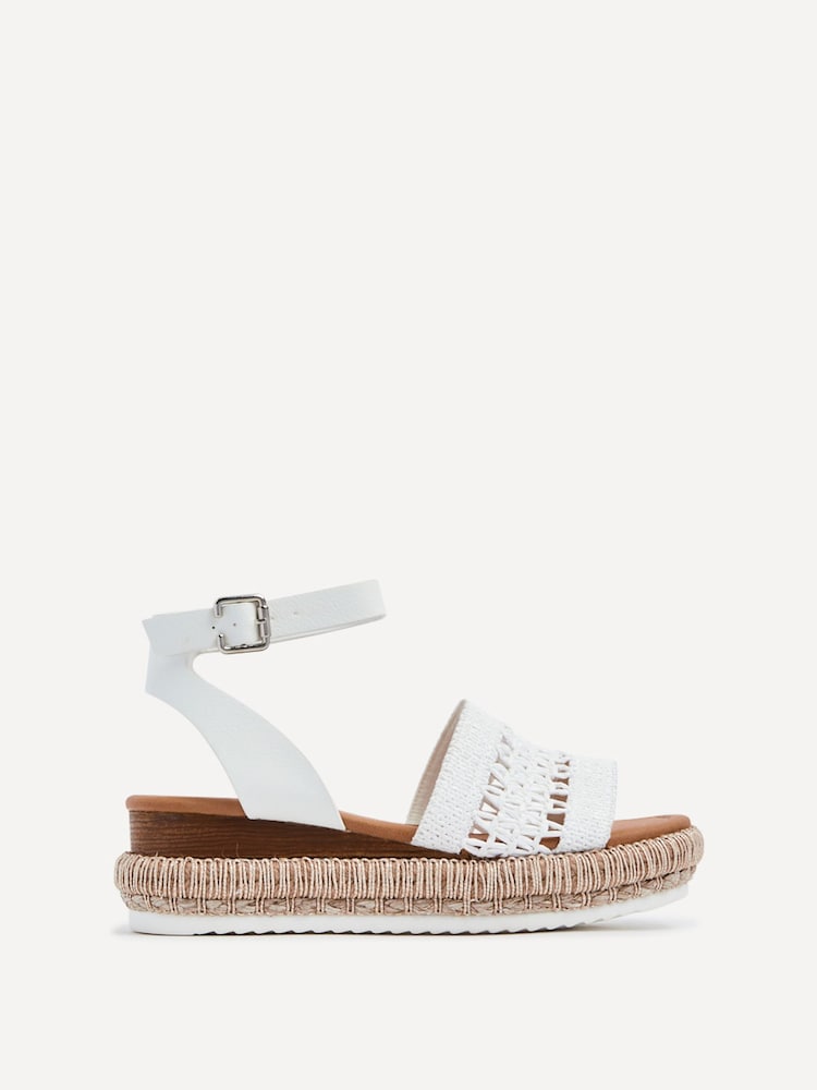 Linzi White Evie Cut Out Woven Espadrille Inspired Platform Wedges - Image 2 of 5