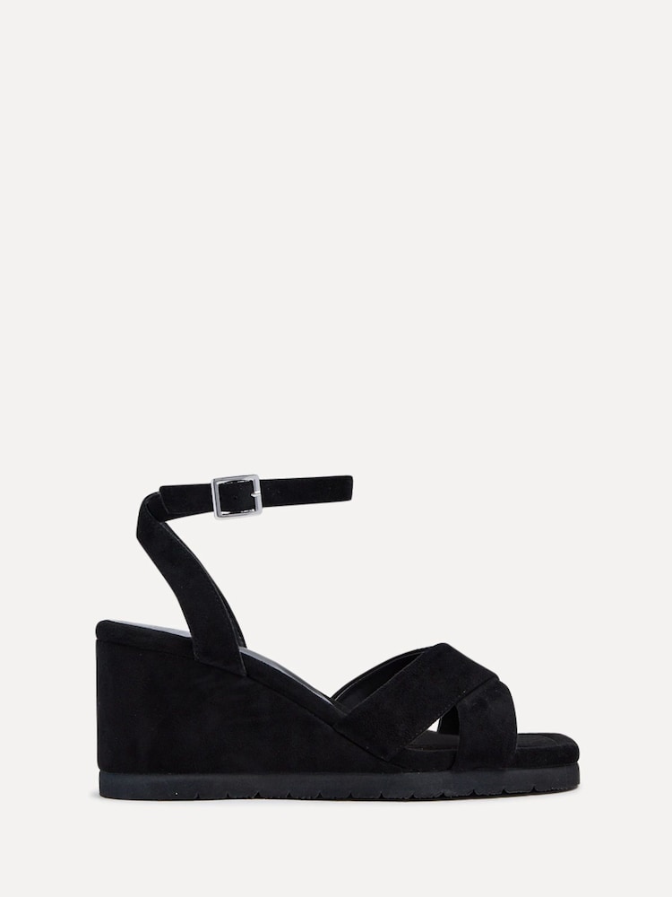 Linzi Black Imogen Lightweight Faux Suede Crossover Front Wedge - Image 2 of 5