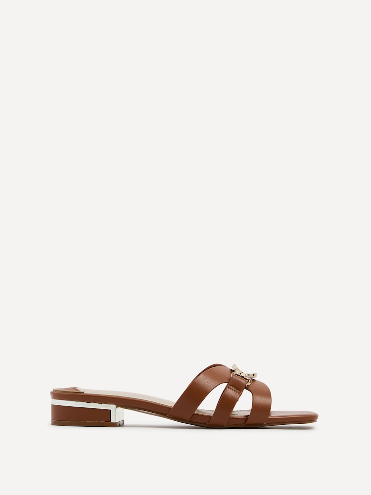 Linzi Brown Gallery Low Heeled Sandals With Gold Trim - Image 2 of 5 Linzi Brown Gallery Low Heeled Sandals With Gold Trim - Image 2 of 5