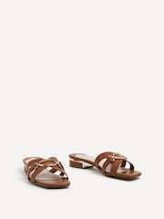 Linzi Brown Gallery Low Heeled Sandals With Gold Trim - Image 3 of 5