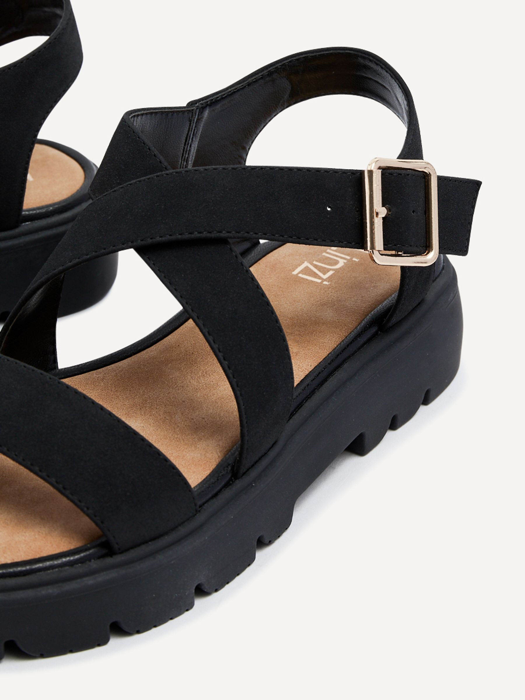 Buy Linzi Black Italia Crossover Front Strap Flatform Sandals from