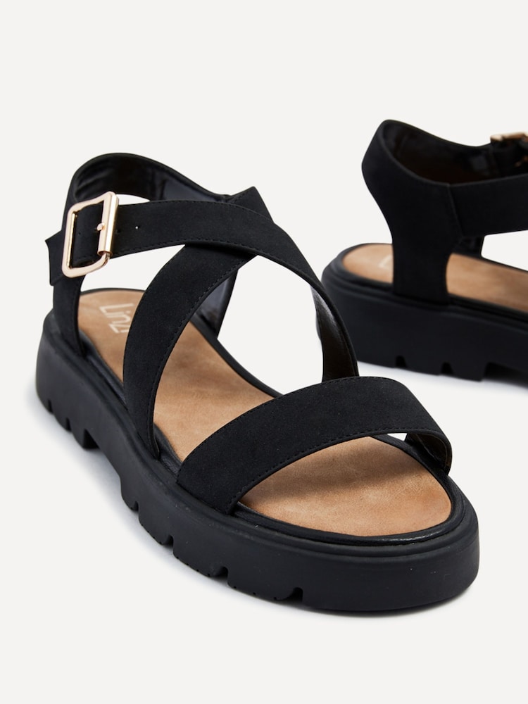 Linzi Black Italia Crossover Front Strap Flatform Sandals - Image 5 of 5