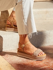 Linzi Cream Puglia Woven Rope Platform Wedges - Image 1 of 5