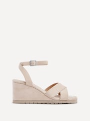 Linzi Cream Imogen Lightweight Faux Suede Crossover Front Wedge - Image 2 of 5
