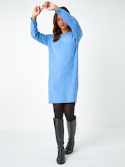 Roman Blue Pearl Detail Textured Jumper Dress - Image 4 of 6