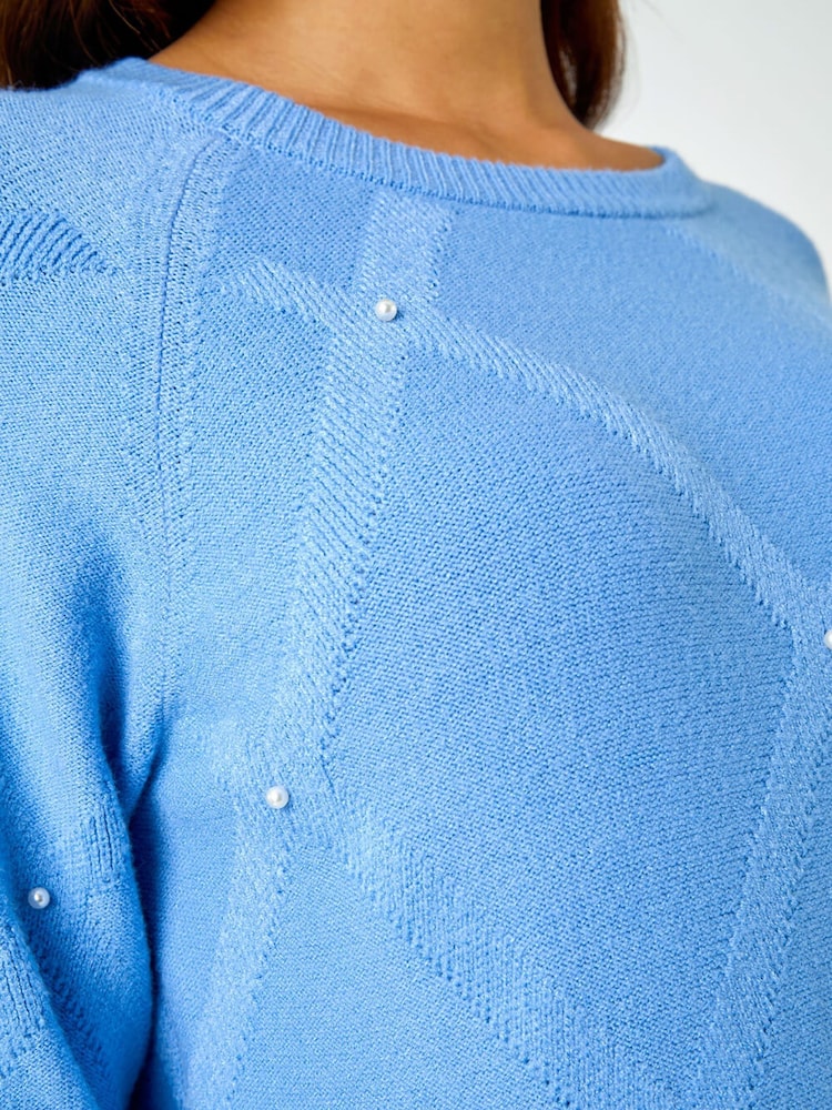 Roman Blue Pearl Detail Textured Jumper Dress - Image 6 of 6