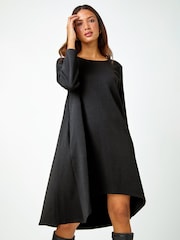Roman Black Ribbed Asymmetric Stretch Jersey Dress - Image 1 of 5