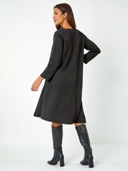 Roman Black Ribbed Asymmetric Stretch Jersey Dress - Image 2 of 5