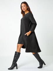 Roman Black Ribbed Asymmetric Stretch Jersey Dress - Image 3 of 5