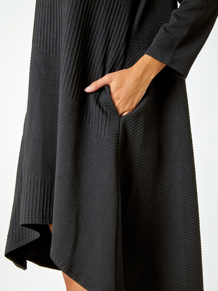 Roman Black Ribbed Asymmetric Stretch Jersey Dress - Image 5 of 5 Roman Black Ribbed Asymmetric Stretch Jersey Dress - Image 5 of 5