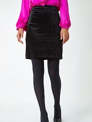 Roman Black Textured Velvet Stretch Pencil Skirt - Image 1 of 5