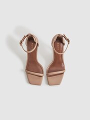 Reiss Nude Cora Leather Strappy Wedge Heels - Image 3 of 5