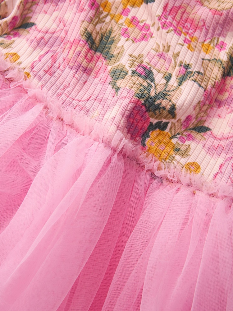 Pink Rib Mesh Jersey Dress (3mths-7yrs) - Image 3 of 3